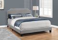 Bed, Queen Size, Bedroom, Upholstered, Grey Linen Look, Chrome Trim, Transitional Grey Foam Solid Wood Mdf