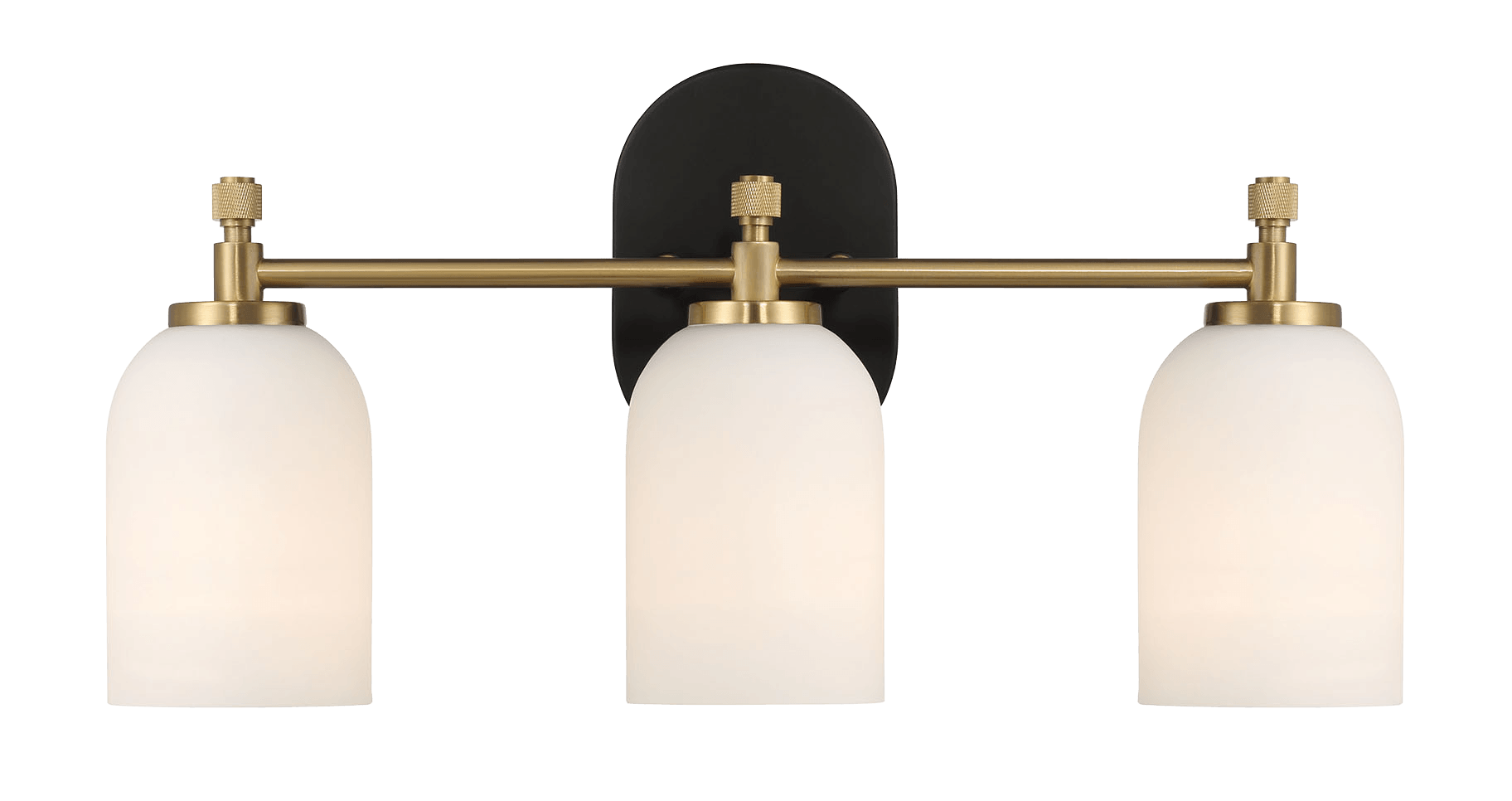 Meadows Three Lights Vanity Brushed Gold Bathroom Wall Light For Bathroom Over Mirror 20.5"W 10.125"H 5.5"E With White Frosted Glass Black Base Frosted Shade,Frosted Glass Gold,Gold Bathroom