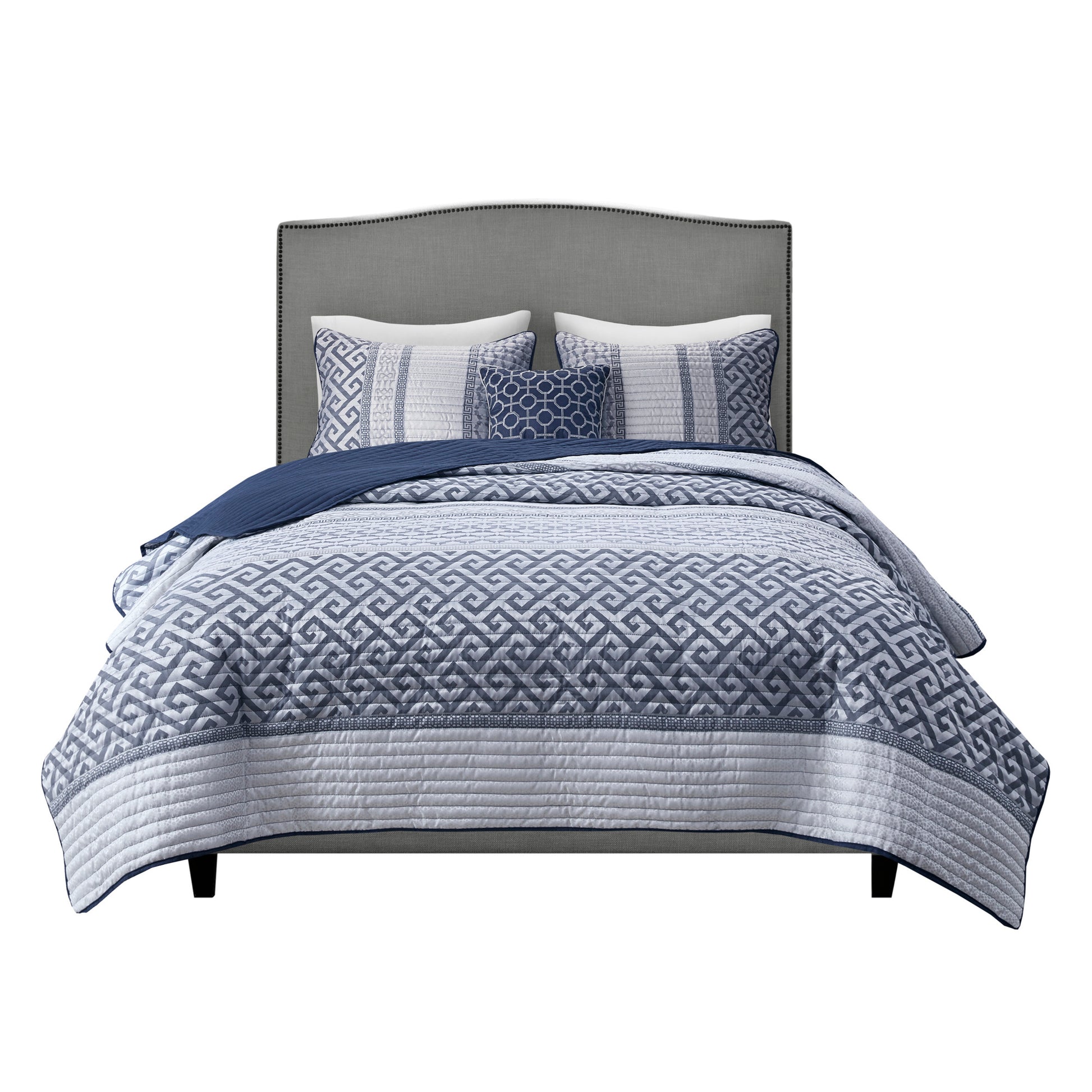 4 Piece Jacquard Quilt Set With Throw Pillow Navy Full Queen Full Navy Polyester