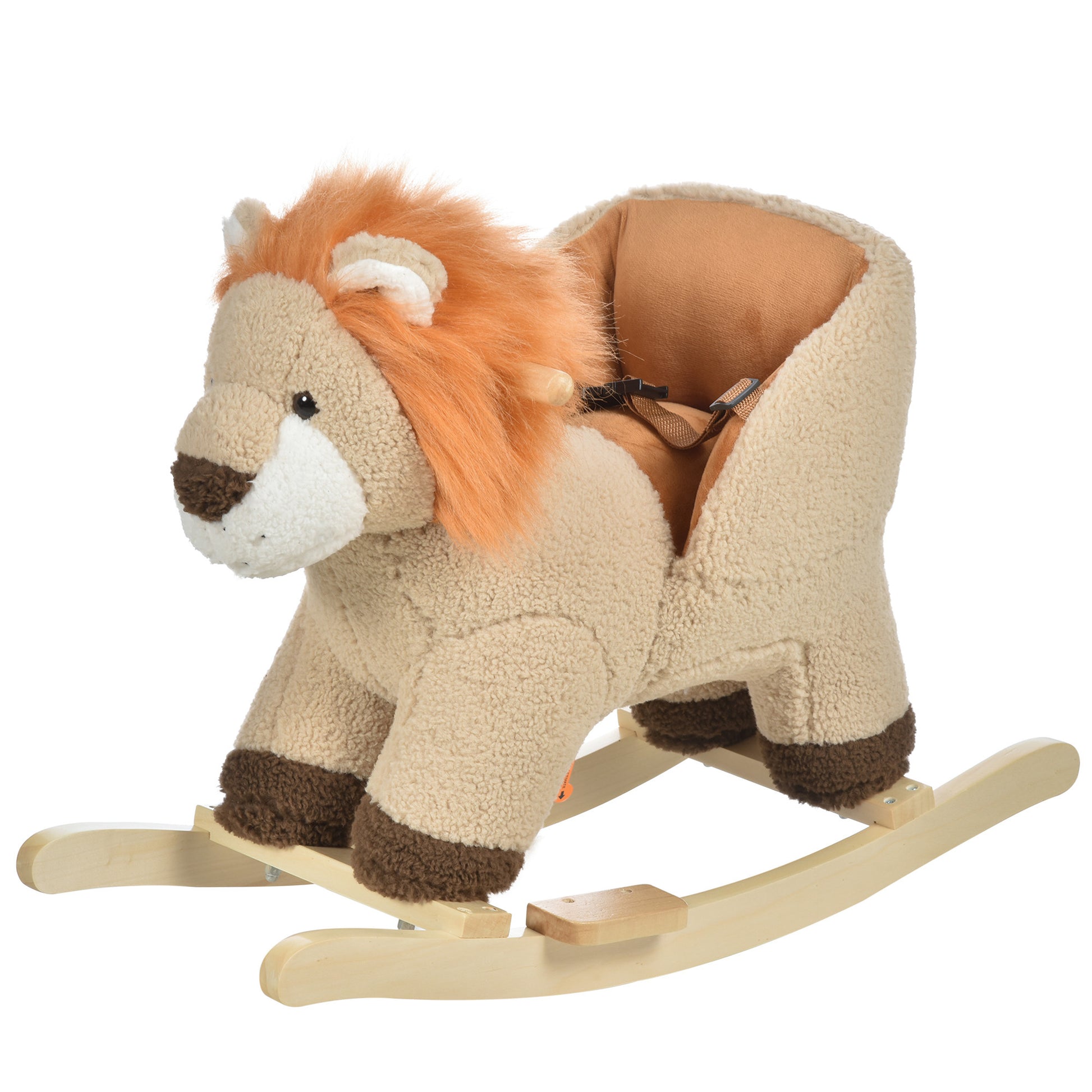 Qaba Baby Rocking Horse Lion With Sound, Plush Stuffed Rocking Animals, Wooden Rocking Horse With Seat Belt For 18 36 Months Boys And Girls Gift, Brown Brown Plush