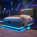 Twin Size Upholstered Bed, 360 Surround Led Function, Buttons Apps Remote Control, Hydraulic Storage Bed With Usb Type C Charging, Gray,Linen Without Mattress Twin Gray Linen