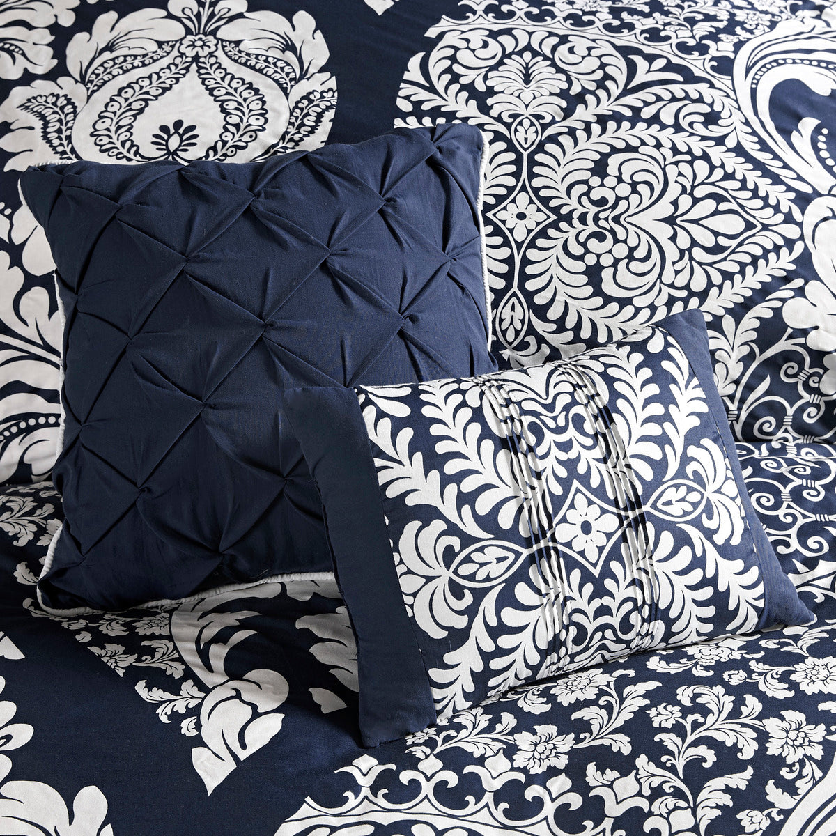 7 Piece Cotton Printed Comforter Set Indigo Queen Queen Indigo Polyester