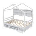 Full House Bed With Roof Frame, Bedside Shelves, Under Bed Storage Unit,White Full White American Design Pine