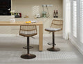 Set Of 2 Rattan Bar Stool, 360 Swivel Bar Chair, Counter Height Chair With Footrest For Kitchen, Dining Room Grey Wicker