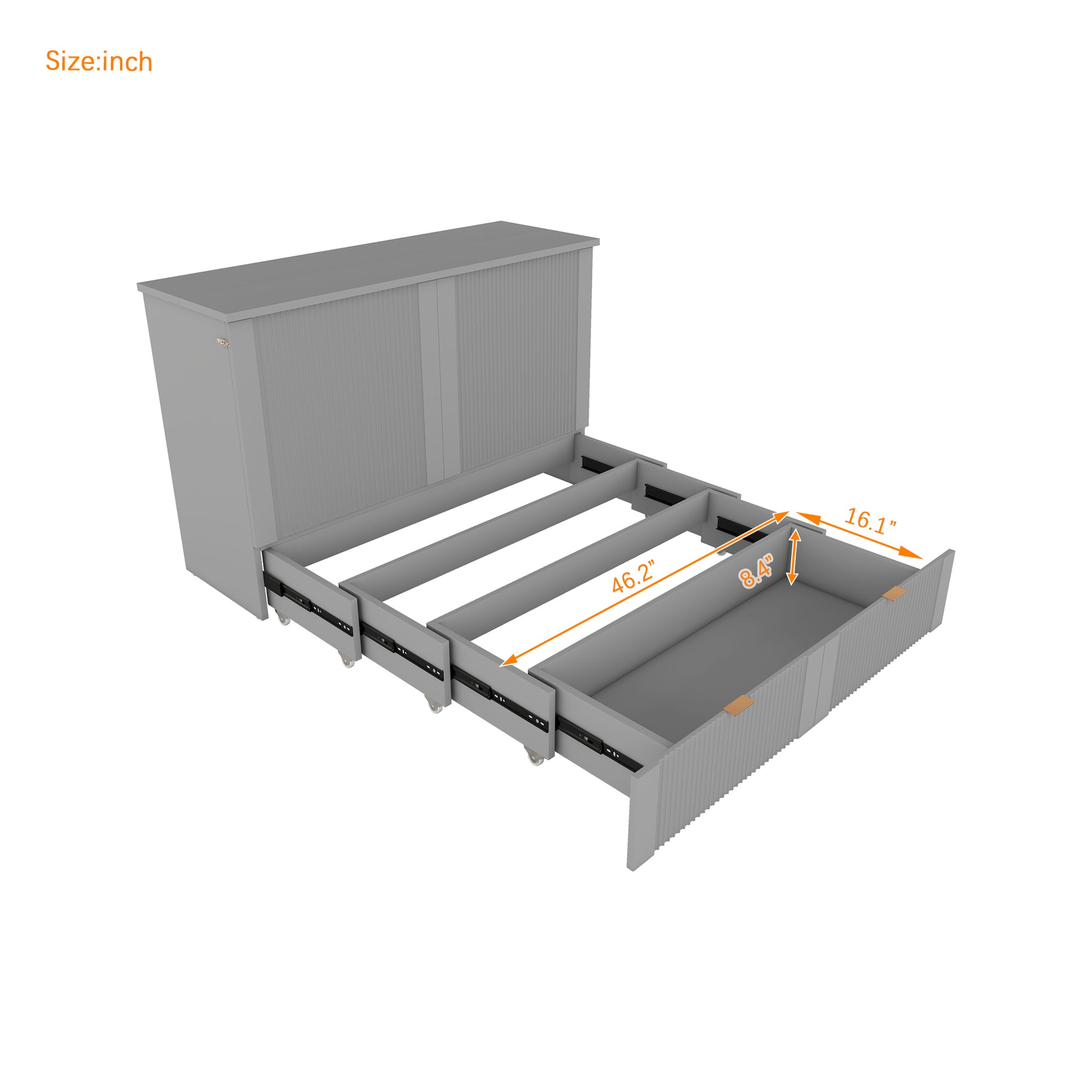 Full Size Murphy Bed Wall Bed With Drawer And A Set Of Sockets & Usb Ports, Pulley Structure Design, Gray Full Gray Plywood