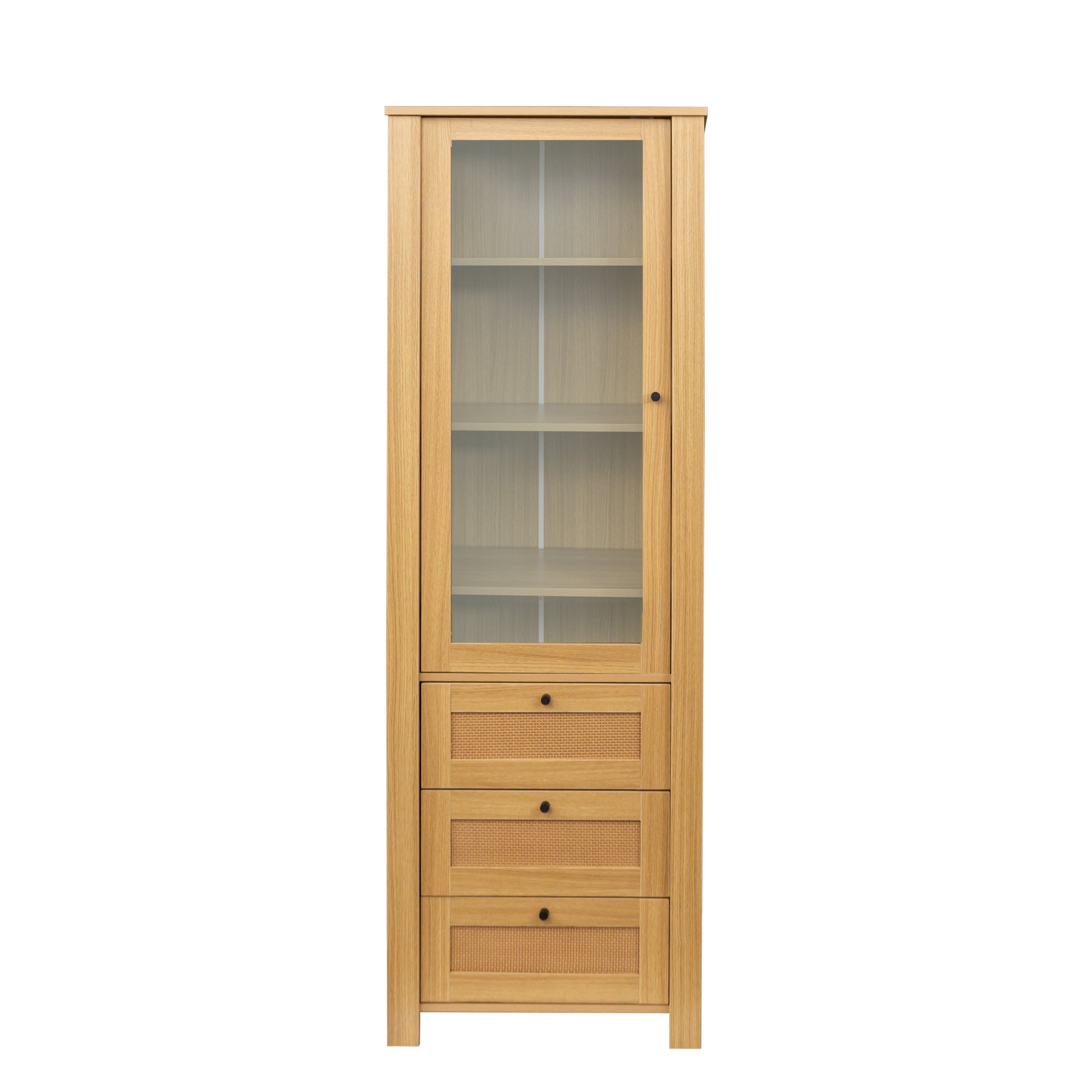 Rattan Door Bookshelf Display Case With Drawer Finish Open Storage Shelves Bookcase Oak Mdf