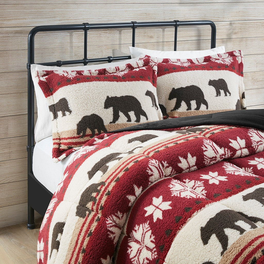 Print Sherpa Comforter Set King Multicolor Polyester