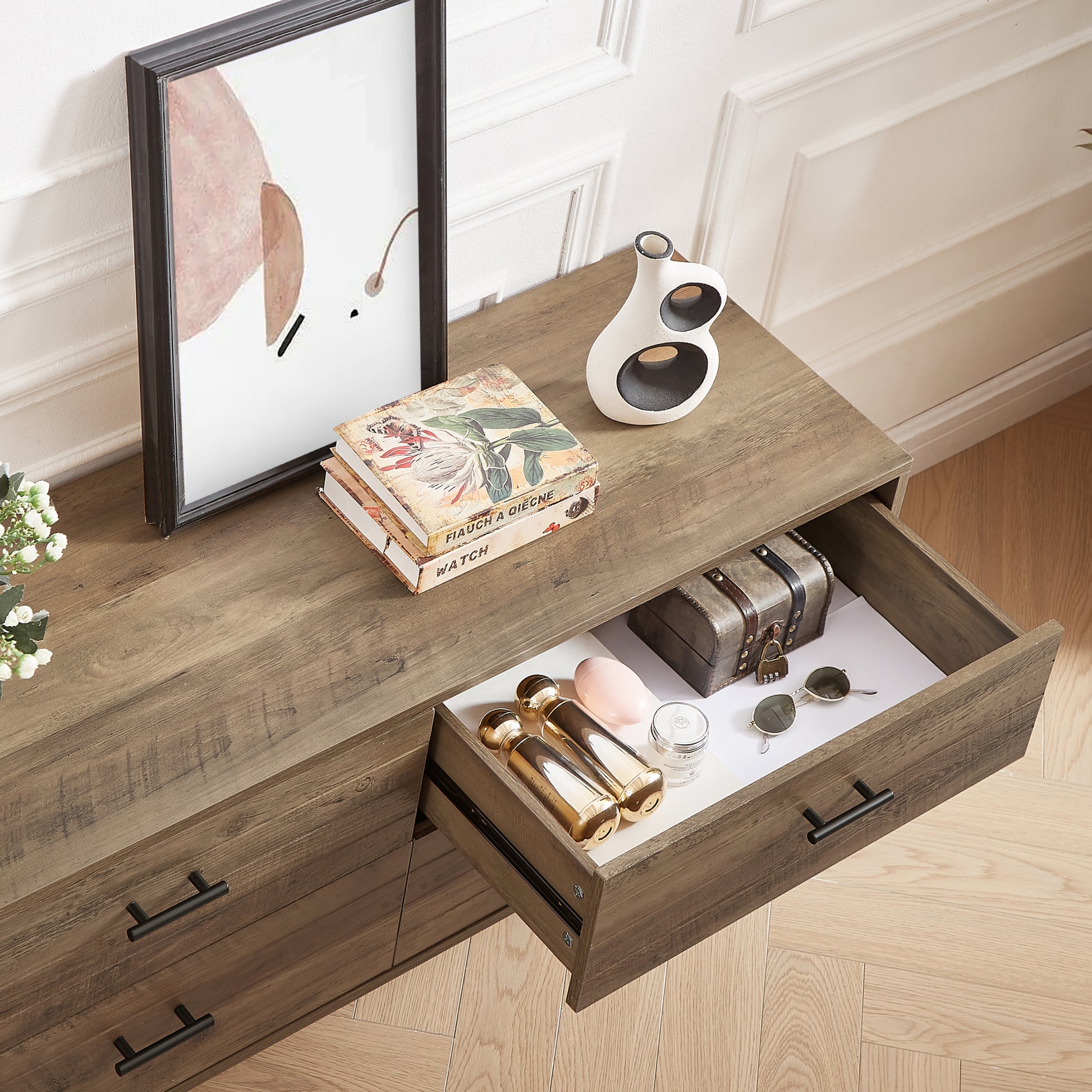 4 Drawer Chest, 4 Drawer Dresser Tv Stand For Tv, Dressers Bedroom Furniture Large Storage Tower Unit, Dresser For Bedroom, Closet Living Room, Hallway, 47.2"W X 15.7"D X 23.6"H, Rustic Walnut Chest 3 4 Drawers Walnut Brown Brown Bedroom Rustic,Vintage