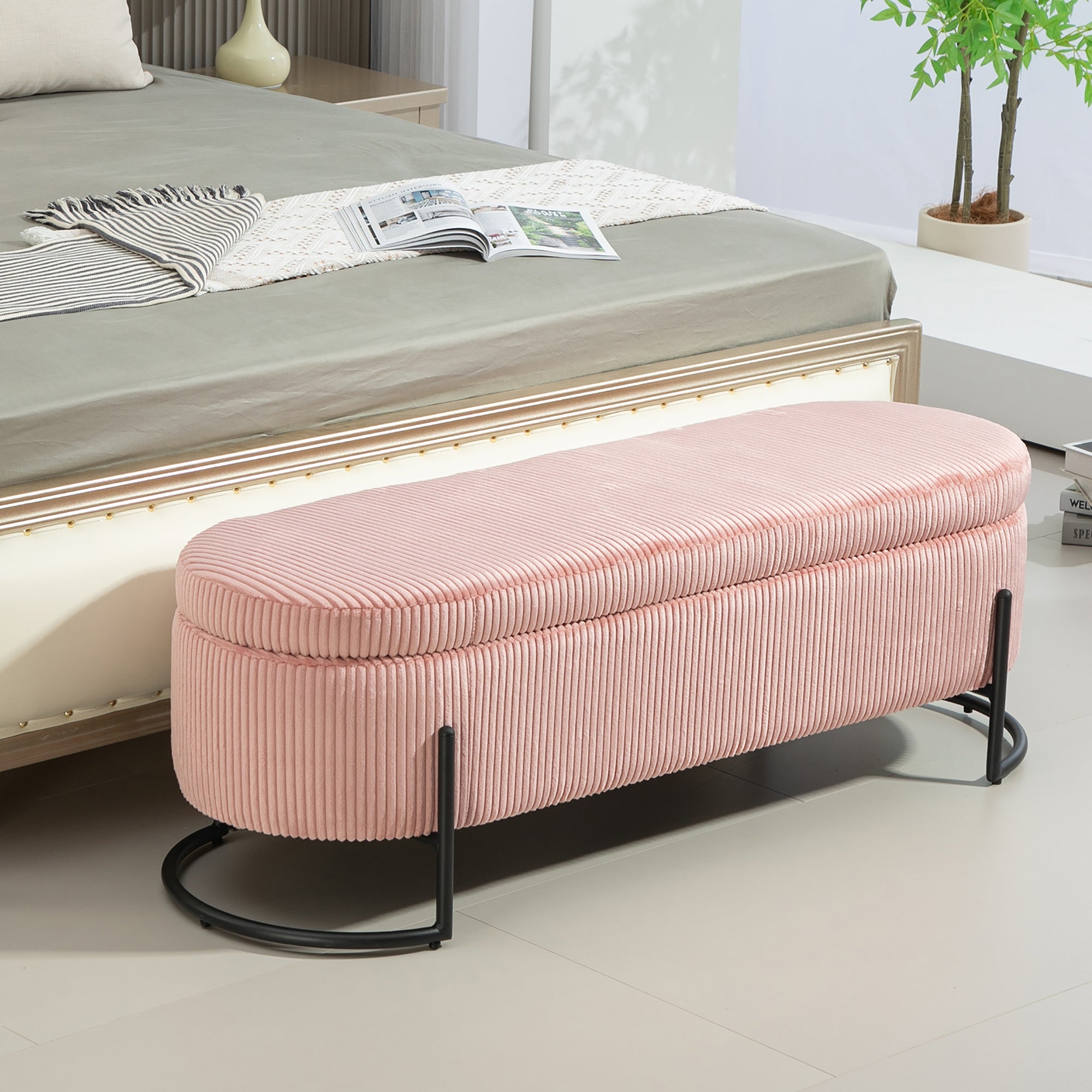 Coolmore Storage Ottoman,Bedroom End Bench,Upholstered Fabric Storage Ottoman With Safety Hinge, Entryway Padded Footstool, Ottoman Bench For Living Room & Bedroom Pink Pink Foam Velvet