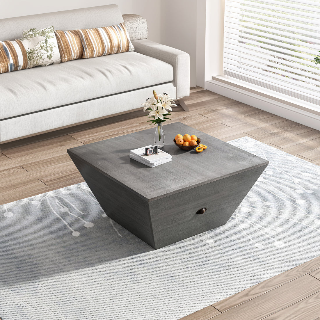 33.46" Exquisite Ladder Shaped Coffee Table For Office, Dining Room And Living Room,Gray Gray Mdf