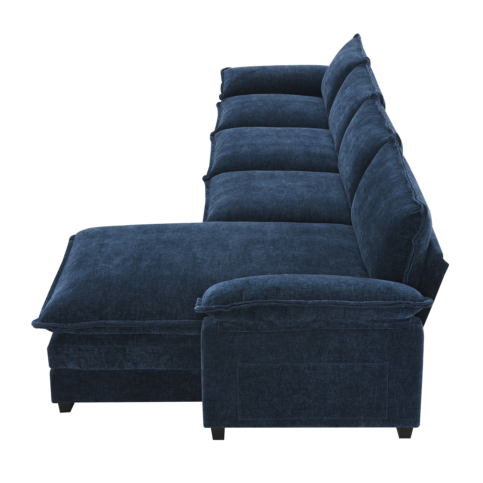 118*55" Modern L Shaped Chenille Cloud Sofa With Double Seat Cushions,5 Seat Upholstered Indoor Furniture,Sleeper Sofa Couch With Chaise Lounge For Living Room,Apartment,3 Colors Dark Navy Chenille 4 Seat