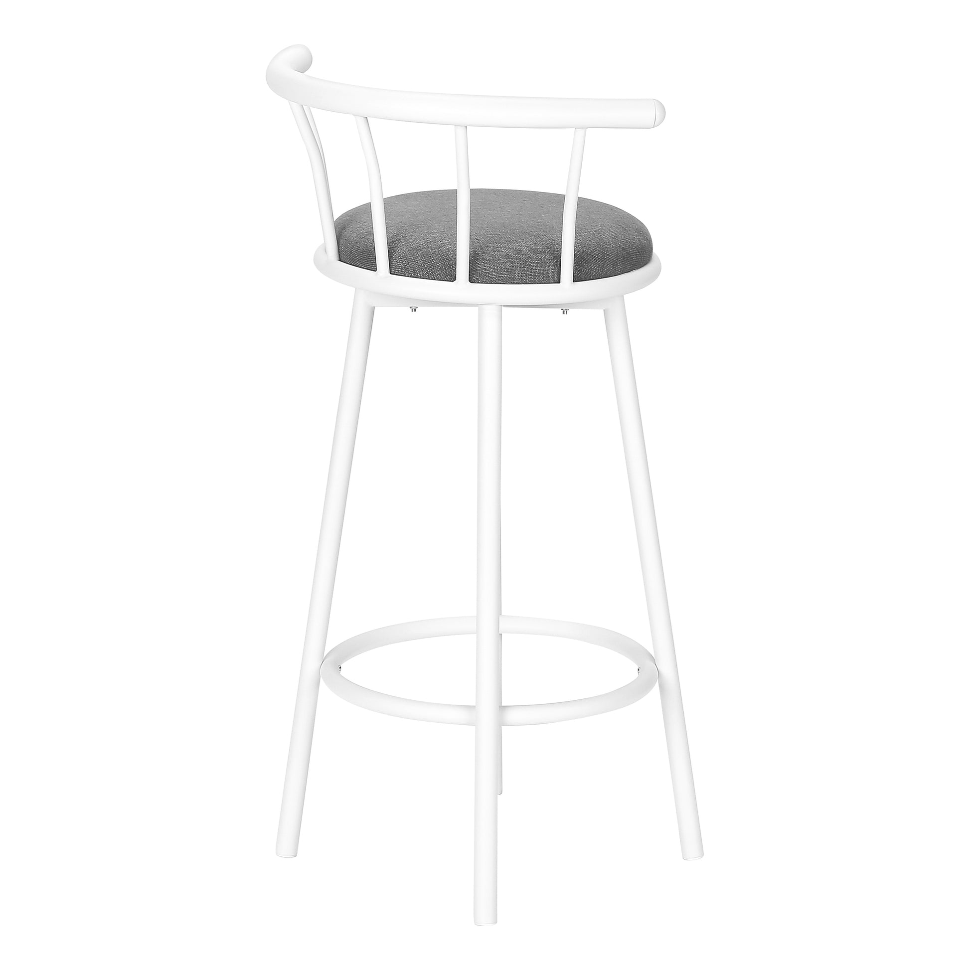 Barstool, Set Of 2, Swivel, Bar Height, White Metal, Grey Fabric, Contemporary, Modern White Foam Metal