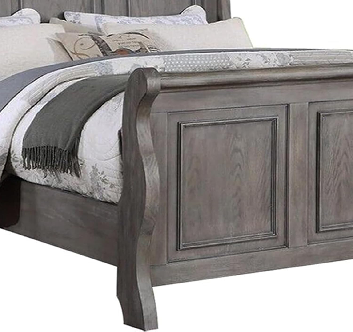 Grey Sleigh Design Headboard Fb 1Pc California King Size Panel Bed Beautiful Wooden Bedroom Furniture Antique Gray Oak Finish Box Spring Required California King Antique Gray,Gray Wood Bedroom