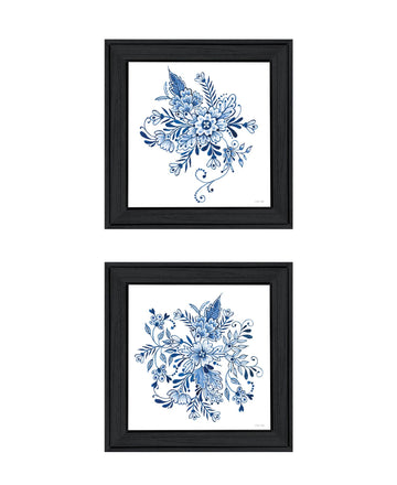 "Delph Designs Of Blue And White Florals" Framed Wall Art For Living Room, Wall Art Print For Home Decor, Bedroom Wall Art By Cindy Jacobs Multicolor Wood Paper