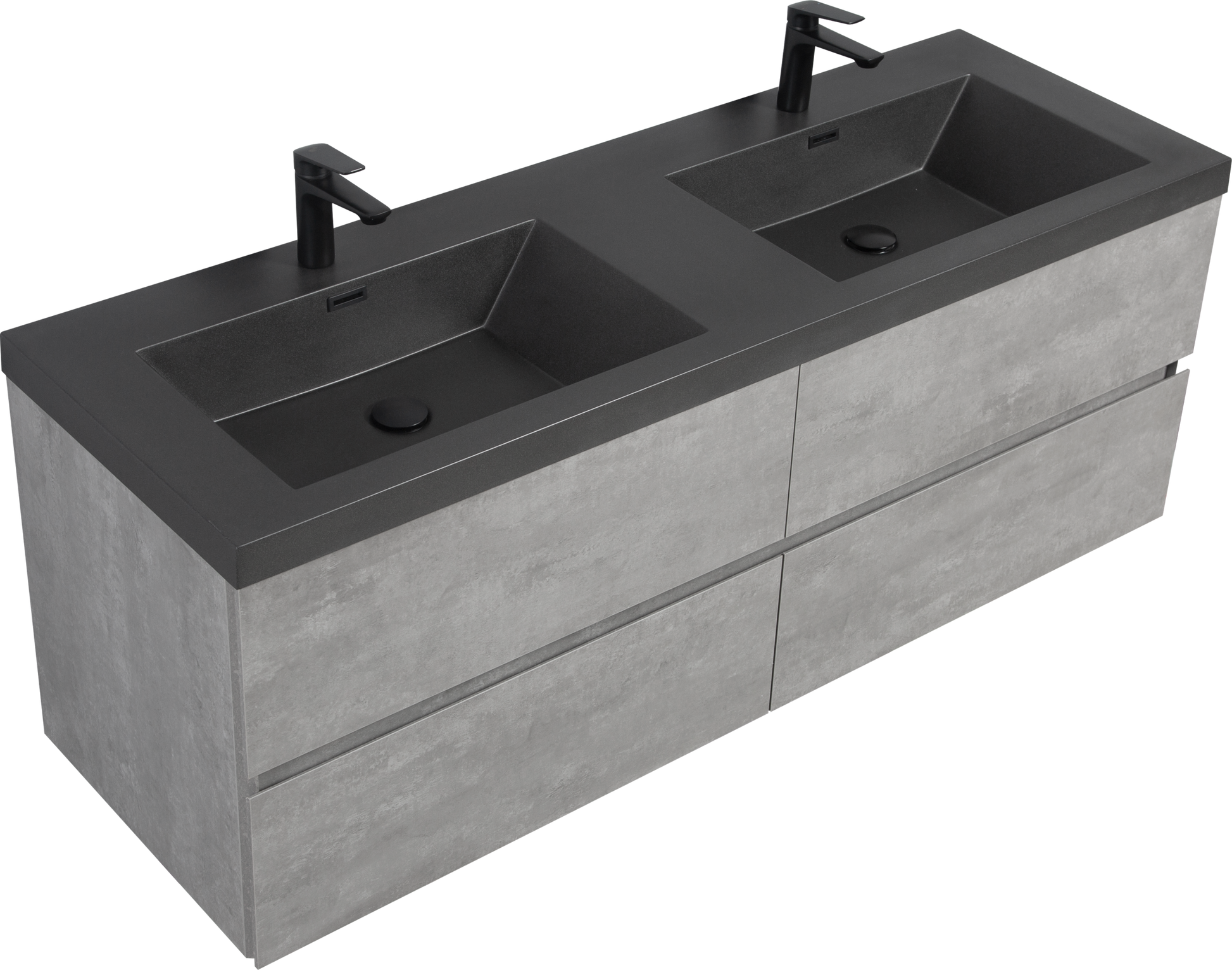 60" Floating Bathroom Vanity With Sink, Modern Wall Mounted Bathroom Storage Vanity Cabinet With Double Black Quartz Sand Top Basins And Four Soft Close Drawers, 24V12 60Gr Grey 4 Grey Wall Mounted Plywood