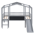 Twin Size Loft Bed With Ladder And Slide, House Bed With Blackboard And Light Strip On The Roof, Gray Twin Gray Solid Wood Mdf