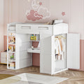 Twin Size Loft Bed With Desk, Wardrobes, 4 Drawers And 4 Shelves White Twin White Solid Wood