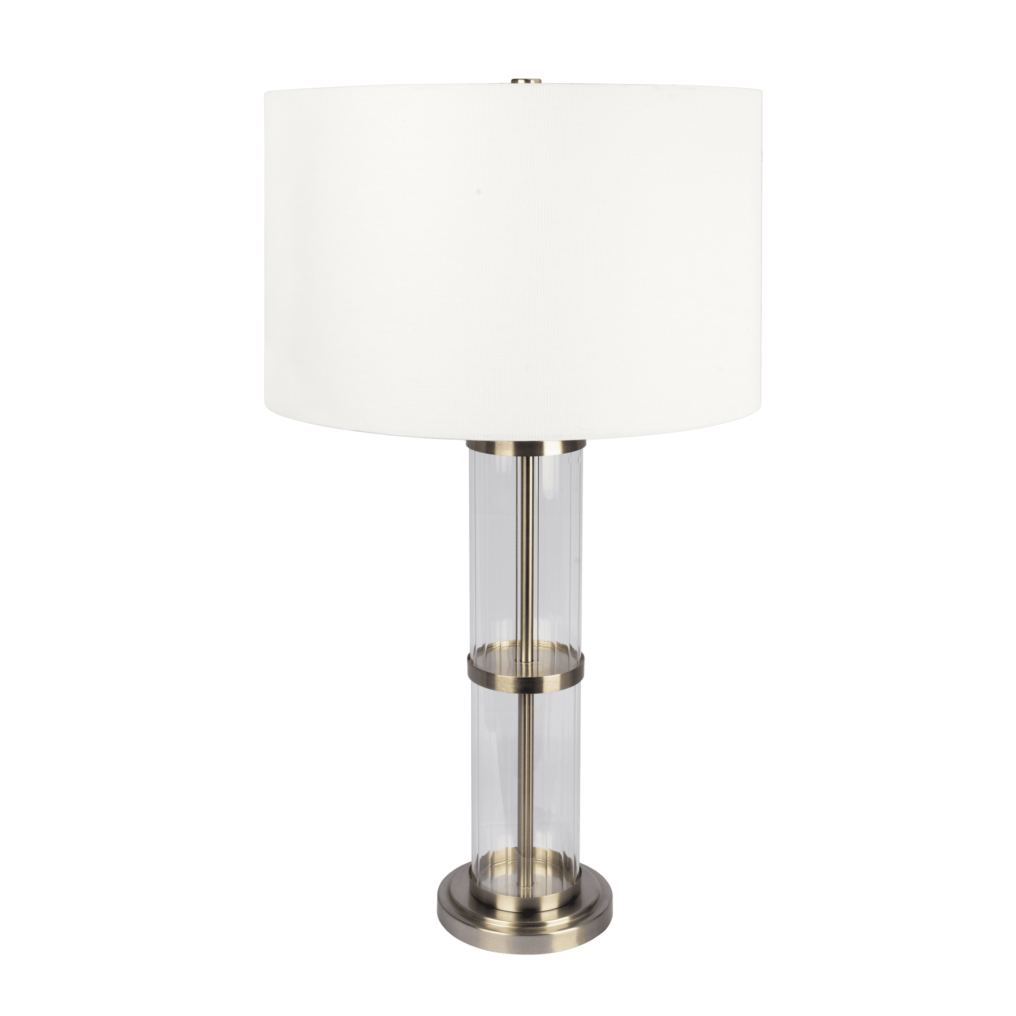 Echo Brushed Nickel Table Lamp With On Off Switch Clear Glass Body Metal Base Clear,Silver,White Table&Floor Lamps Glass,Linen,Metal