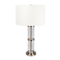 Echo Brushed Nickel Table Lamp With On Off Switch Clear Glass Body Metal Base Clear,Silver,White Table&Floor Lamps Glass,Linen,Metal