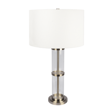 Echo Brushed Nickel Table Lamp With On Off Switch Clear Glass Body Metal Base Clear,Silver,White Table&Floor Lamps Glass,Linen,Metal