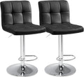 Bar Stools Set Of 2, Pu Leather Adjustable Swivel Barstools, Armless Adjustable Kitchen Counter Height Bar Stools, Thickened Seat Cushion Square Island Chairs With Back, Black Black Metal