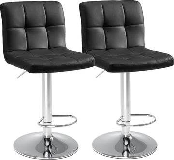 Bar Stools Set Of 2, Pu Leather Adjustable Swivel Barstools, Armless Adjustable Kitchen Counter Height Bar Stools, Thickened Seat Cushion Square Island Chairs With Back, Black Black Metal