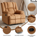 Manual Recliner Chair With Rocker And Swivel In Fabric For Living Room, Beige Beige Polyester Manual Handle Metal Primary Living Space Medium Firm Cushion Back Heavy Duty American Design Pine Pillow Top Arms Fiber Foam And Polyester Fiber Pad Fabric