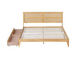 King Size Bed With Rattan Headboard, Two Storage Drawers, Rubber Wood Bed With Enhanced Support Salts And Feet,White Oak King White Oak Rubber Wood