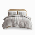 Cotton Printed Comforter Set With Chenille Gray King Cal King King Gray Cotton