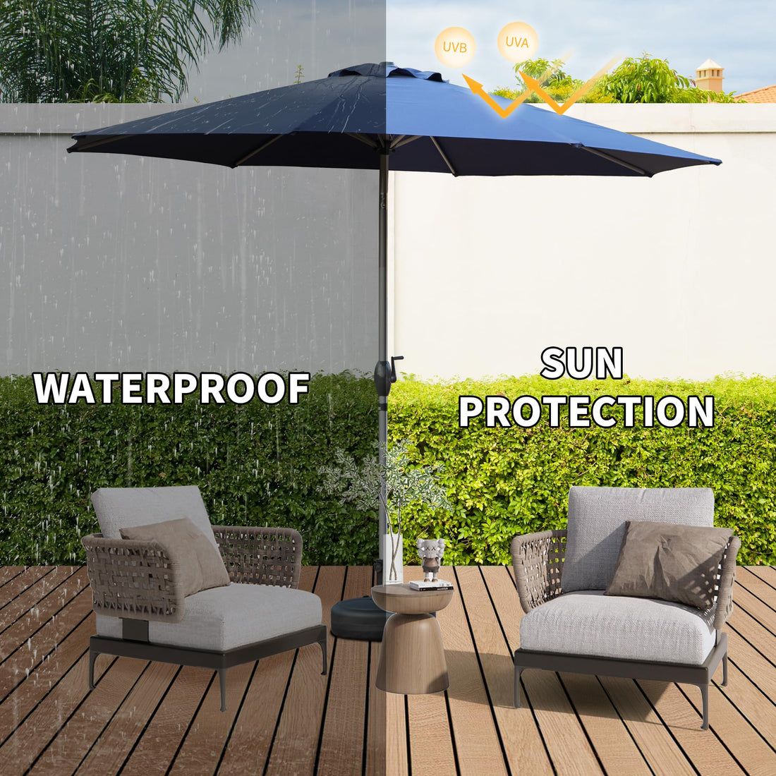 10Ft Patio Umbrella, Outdoor Table Umbrella With Push Button Tilt And Crank, Uv Protection Waterproof Market Sun Umbrella With 8 Sturdy Ribs For Garden, Deck, Backyard, Pool Navy Blue Navy Blue Round Uv Resistant Umbrellas Aluminium