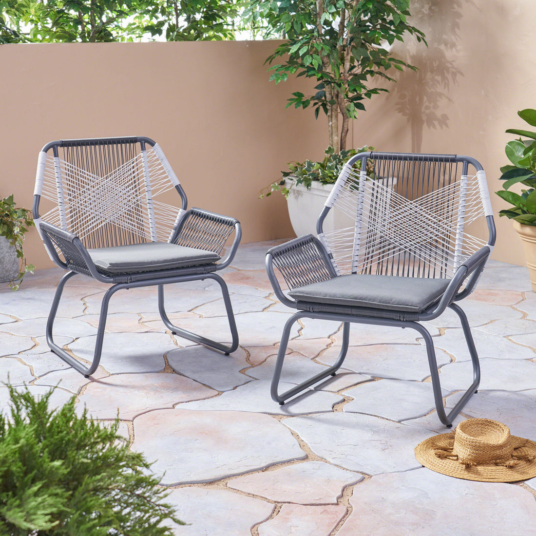 Milan Club Chair Gray Pe Rattan Iron Waterproof Fabric