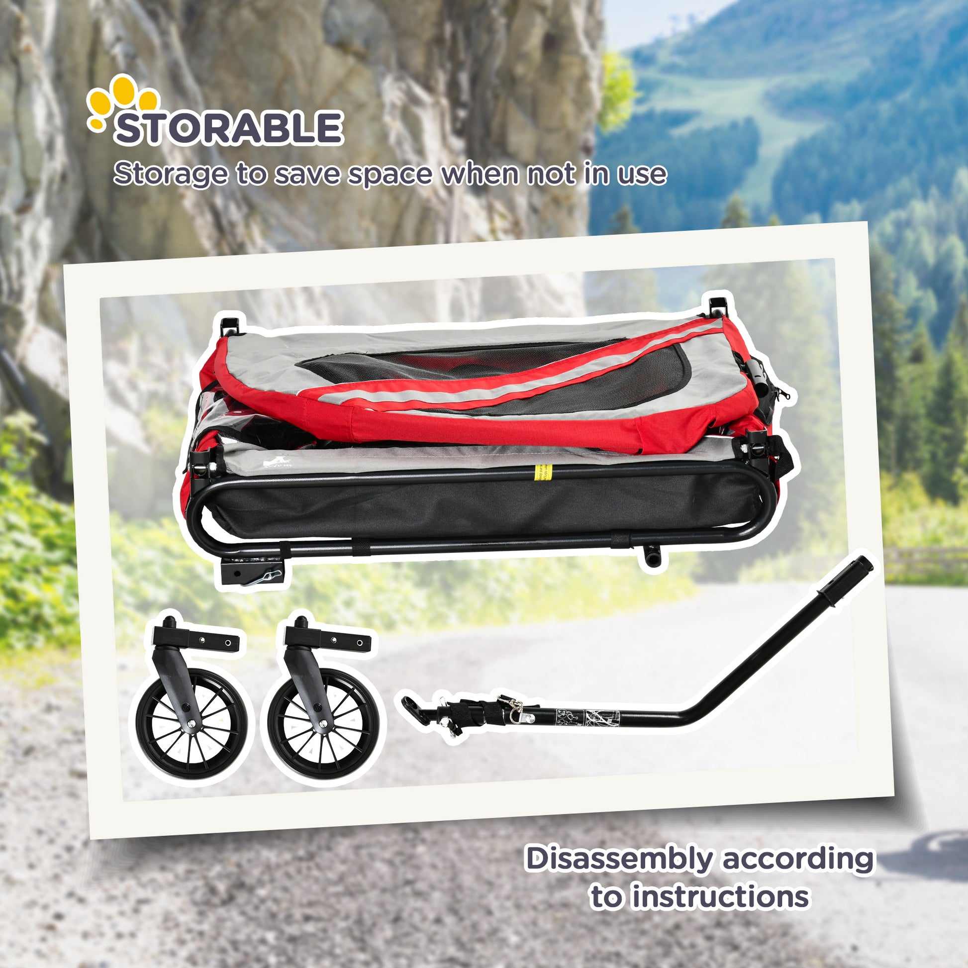 Aosom 2 In 1 Pet Bike Trailer For Small Dogs, Road Visibility Bicycle Stroller, Weather Strong Bike Wagon Trailer Sidecar Attachment, Red Red Steel