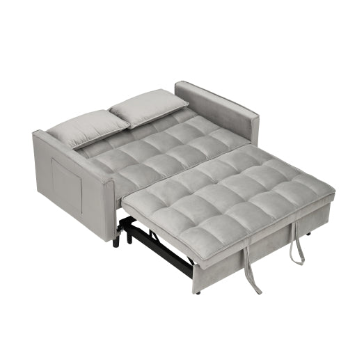 55 Inches Grey Modern Velvet Sofa, Seating Sofa With Backrest, Soft And Comfortable Living Room Furniture, 3 In 1 Convertible Sofa Bed For Living Room Bedroom Gray Velvet 2 Seat