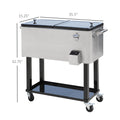 Outsunny 80 Qt Rolling Cooling Bins Ice Chest On Wheels Outdoor Stand Up Drink Cooler Cart For Party, Silver Silver Plastic