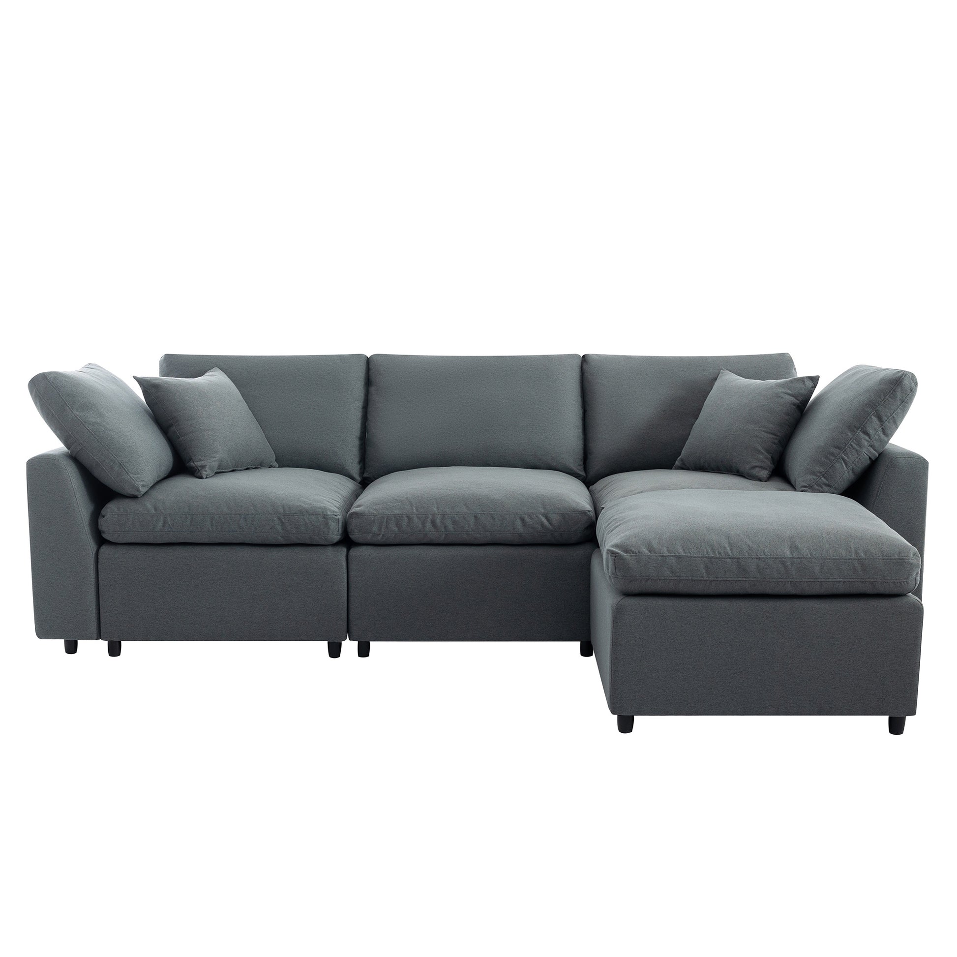 Down Filled Upholstery Convertible Sectional Sofa, L Shaped Couch With Reversible Chaise Dark Gray Polyester 4 Seat