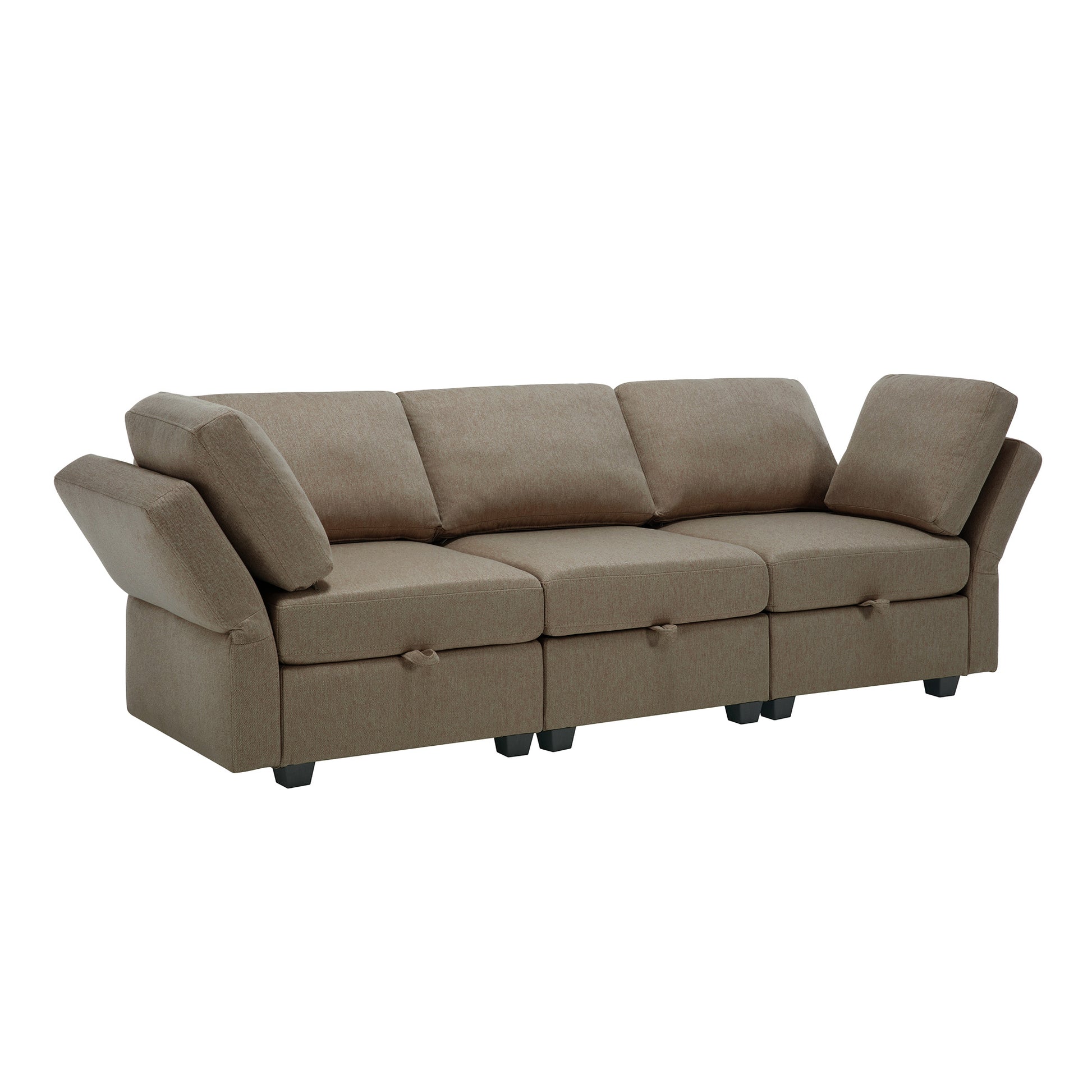 Living Room Sofa Set With 3 Seat Couch And 2 Seat Loveseat, Hidden Storage Under Seat, Soft Back Cushions And Arm Cushionsadjustable Arms And Backs Brown Brown Polyester 5 Seat
