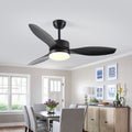 52 Inch Indoor Outdoor Ceiling Fan With Led Select Light Kit Black Black American Design Abs