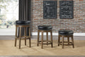 Round Swivel Counter Height Stool Set Of 2, Black Faux Leather 360 Degree Swivel Seat Trim Solid Wood Frame Brown Finish Transitional Style Furniture Brown Black Dining Room Round Solid Wood