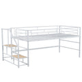 Mid Loft Bed With Storage Stairs, Twin, White Twin White Mdf Metal