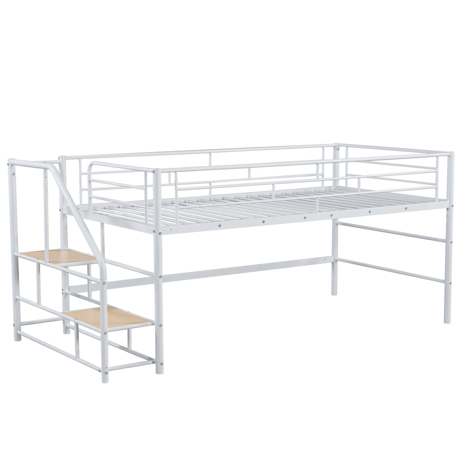 Mid Loft Bed With Storage Stairs, Twin, White Twin White Mdf Metal
