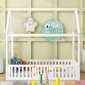 Full Size Wood House Bed With Fence And Door, White Old Sku: Wf303134Aak Box Spring Not Required Full White Wood Bedroom Bed Frame Pine