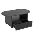 Cream Style Tv Stand And Coffee Table Set Of 2, Led Light Strip Tv Stand For Tvs Up To 80'', Cloud Top Coffee Table With 2 Brake Wheels For Living Room, Black Black 80 89 Inches Particle Board