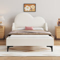 Twin Size Upholstered Platform Bed With Cloud Shaped Headboard, Beige Box Spring Not Required Twin Beige Bedroom Polyester Upholstered