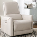 Beige Grey Leatheraire Swivel And Rocker Power Recliner Chair, Heavy Duty Motion Mechanism With Usb And Type C Ports Beige Grey Faux Leather Power Push Button Metal Primary Living Space Medium Firm Tight Back Heavy Duty American Design Pine Square Arms