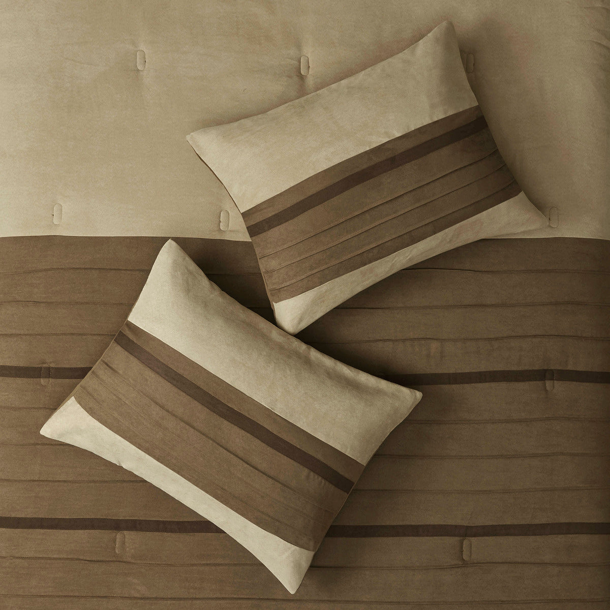 7 Pc Pieced Faux Suede Comforter Set Natural King King Natural Polyester