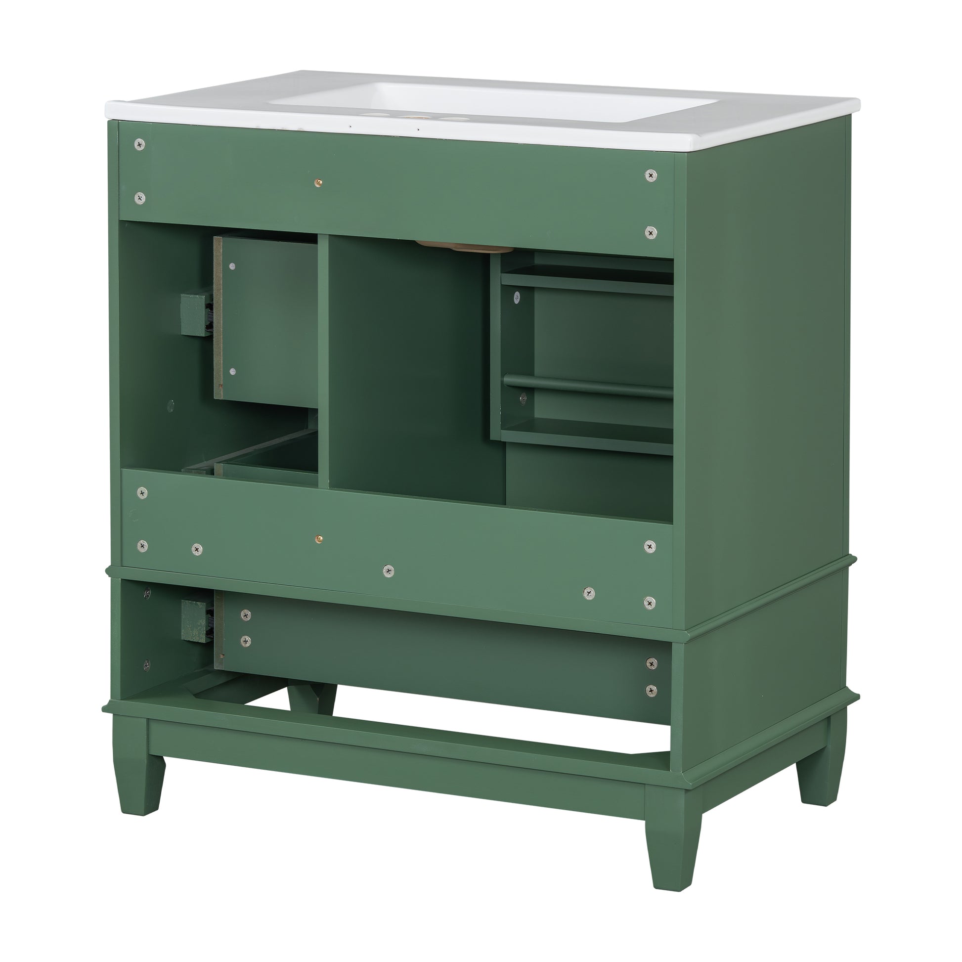 30" Bathroom Vanity With Sink, One Door With Shelf And Three Drawers, Soft Close Door, Green Green Ceramic Mdf,Rubber Wood