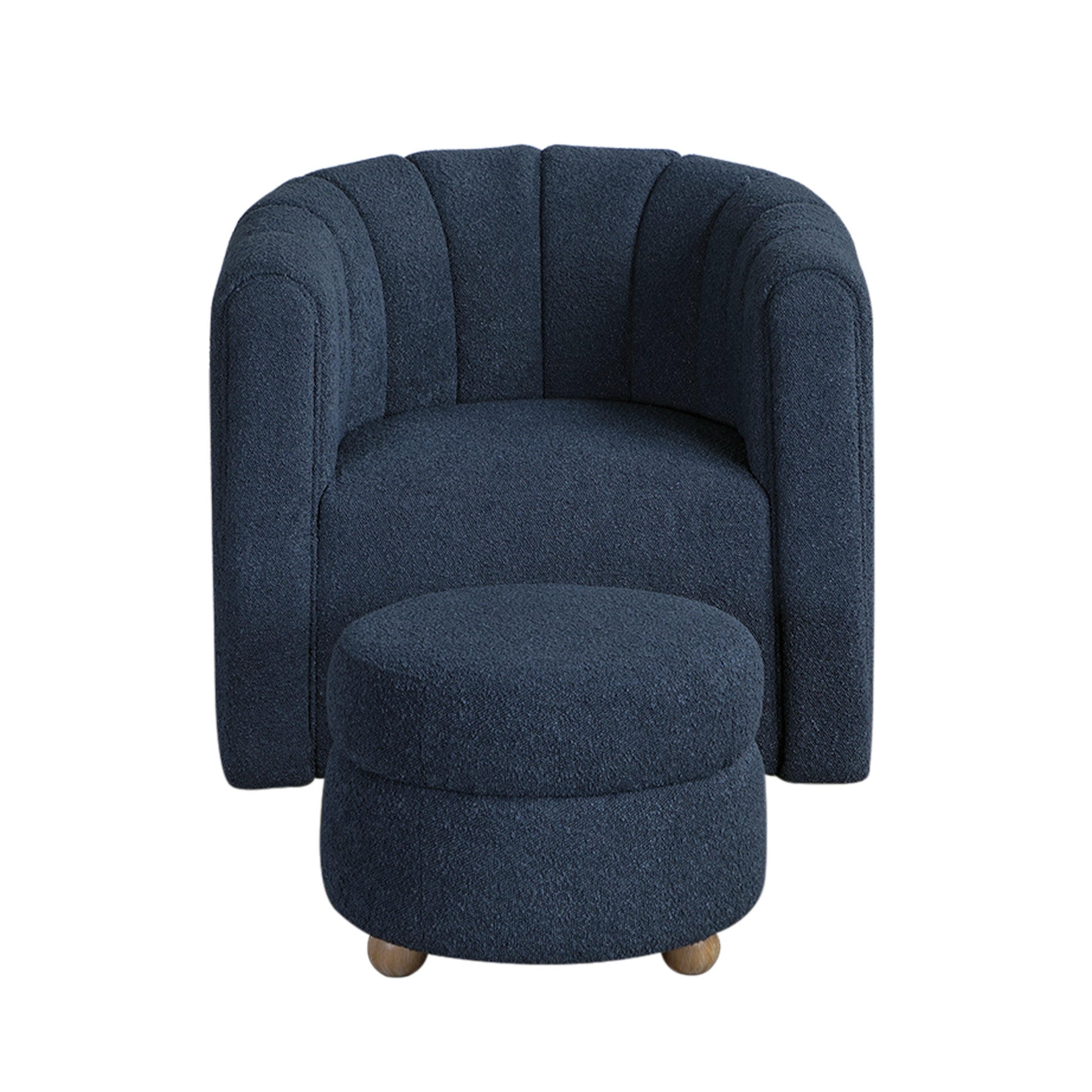 Modern Contemporary Swivel Chair With Ottoman Blue Boucle Fabric Upholstery Solid Wood Living Room Furniture Blue Primary Living Space Contemporary,Modern Plywood,Solid Wood