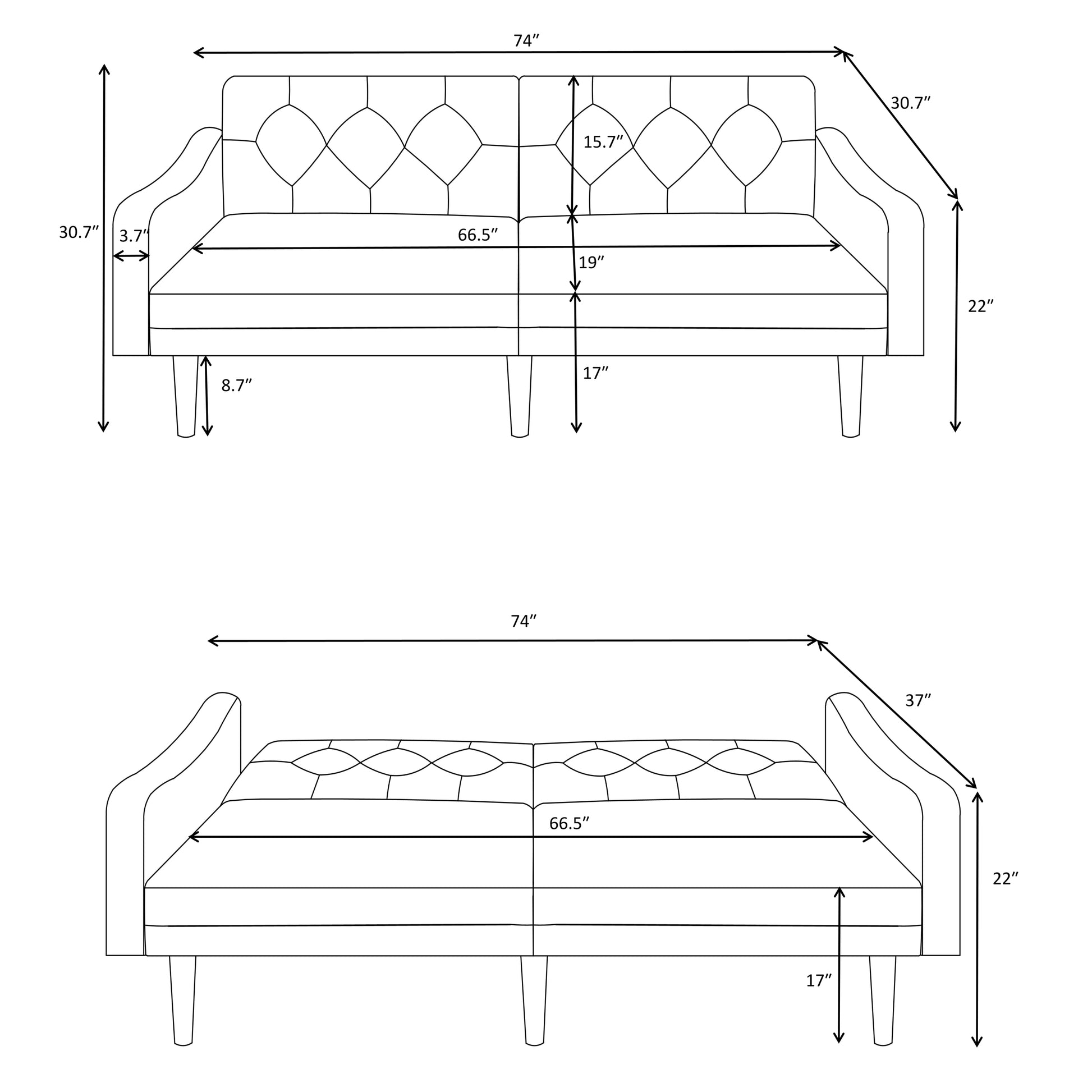 Sofa Bed With Armrests,74 Inch Variable Bed Pink White Wood Medium Firm Eucalyptus Foam Velvet 3 Seat