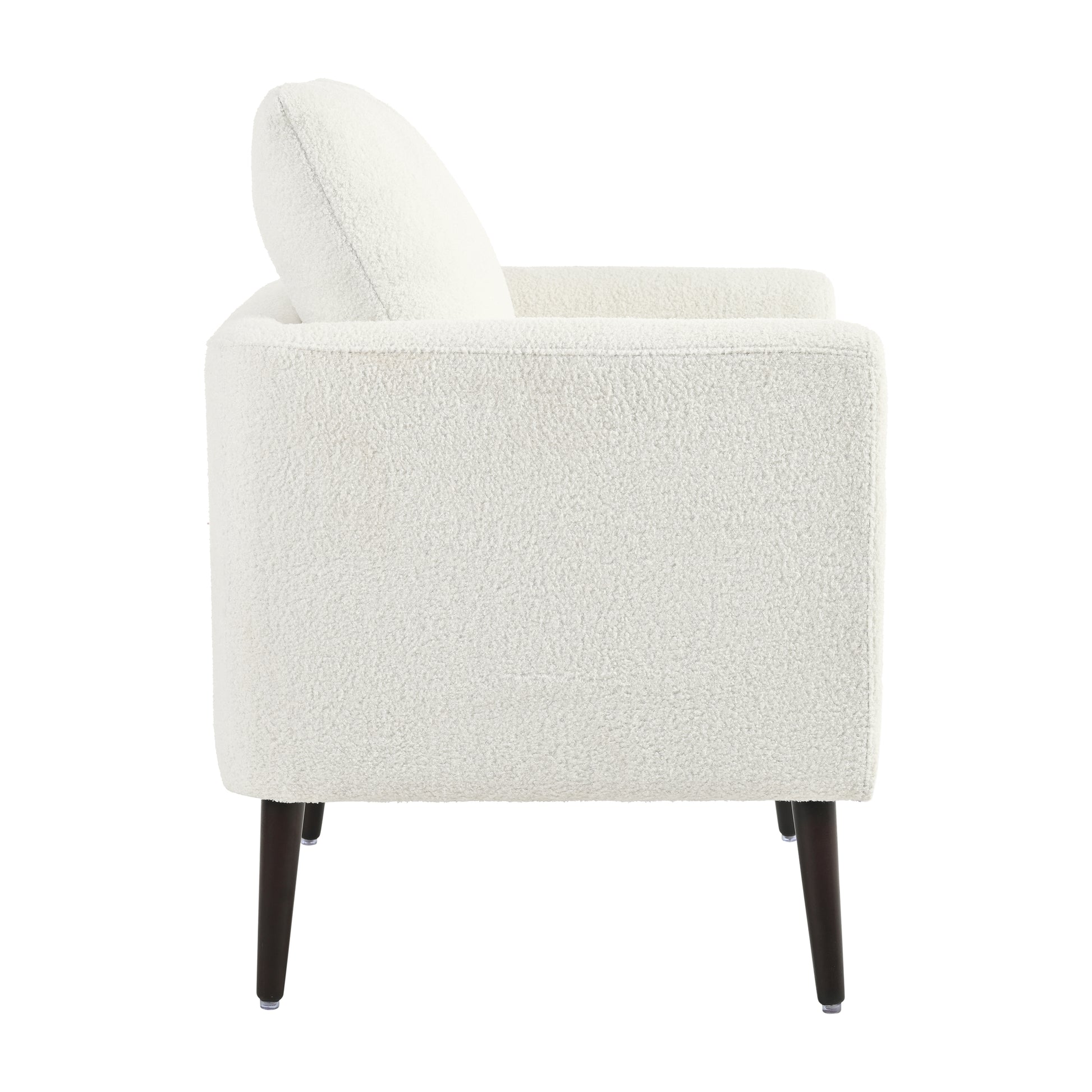 Teddy Fabric Accent Chair, Fabric Armchair Club Chair,Barrel Chair,Upholstered Arm Chair With Solid Wood Legs,Waist Pillow,Padded Single Chair For Living Room Bedroom Study Waiting Room,White White