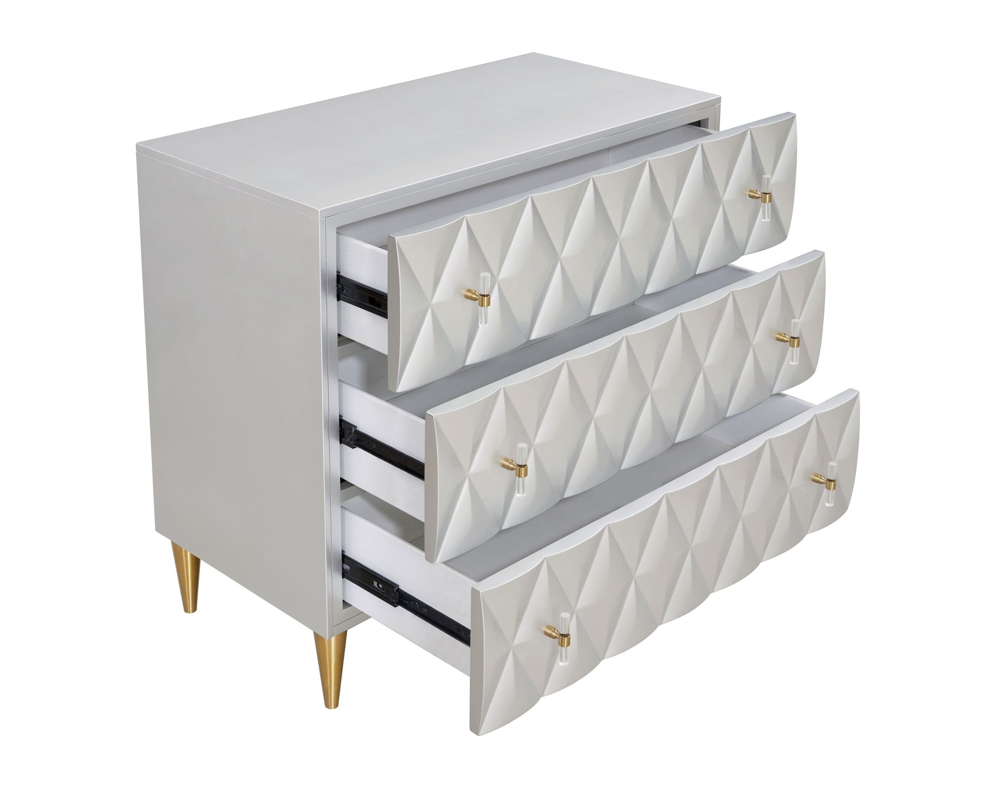 Metallic Silver And Champagne 3 Drawer Console Cabinet Freestanding 3 4 Drawers Champagne Primary Living Space Drawers Included Modern Wood Metal